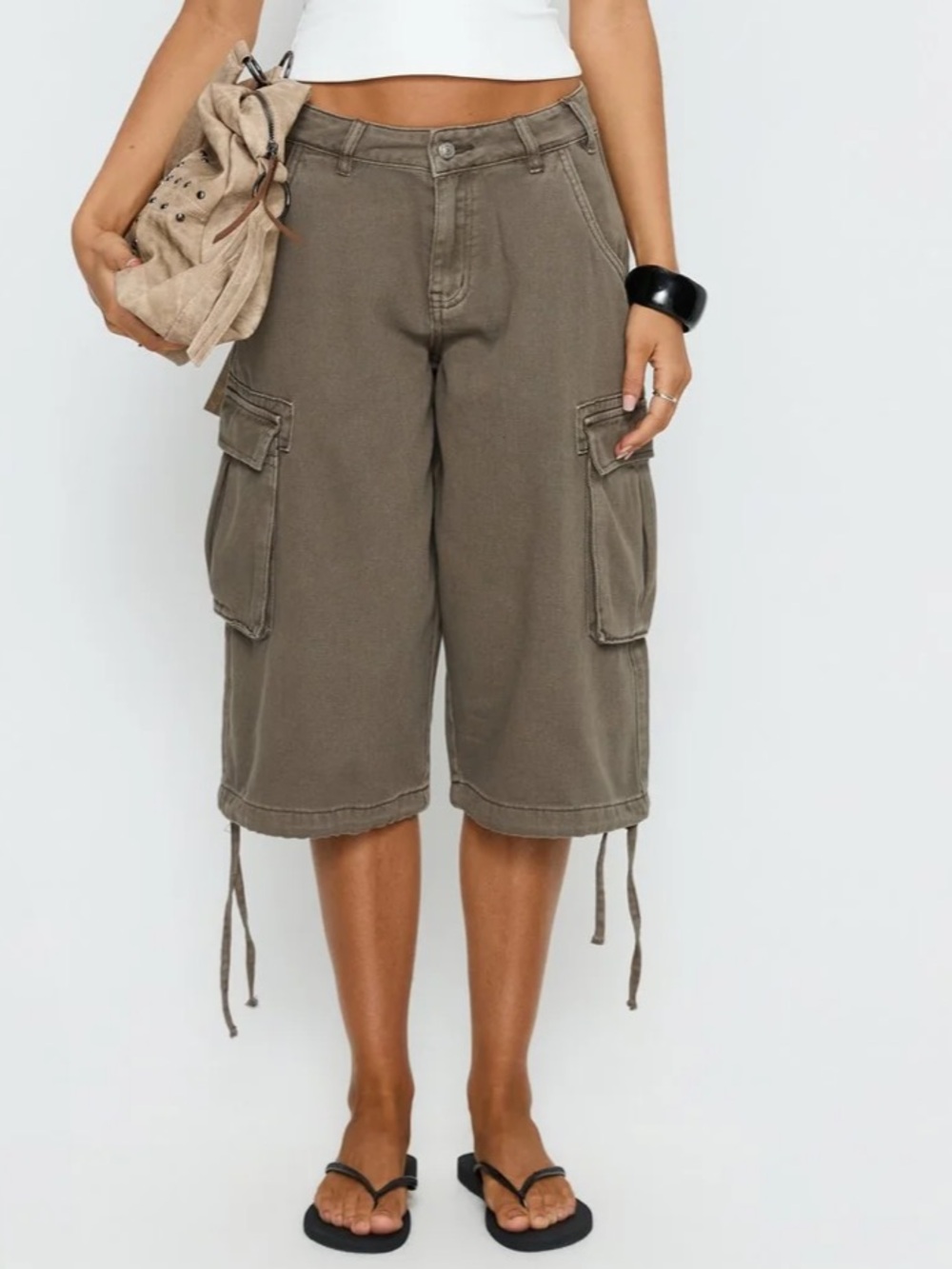 Princess Polly Hudsen Cargo Longline Shorts in khaki